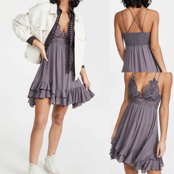 Free People One Womens Adella Lace Cami Midi Slip Ruffle Hem Dress Size M - Picture 1 of 10